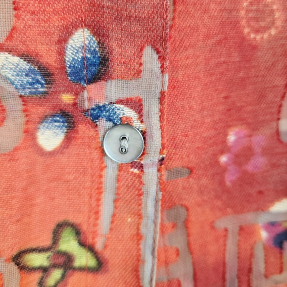 Chicos Women Large (2) Red Button Up Shirt Asian Inspired Sheer Linen Blend.A52‎ - Picture 5 of 11
